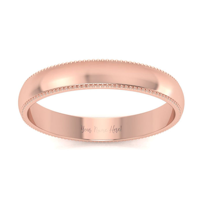 Wedding Bands 18K Rose Gold 3MM Comfort Fit Milgrain Ladies and